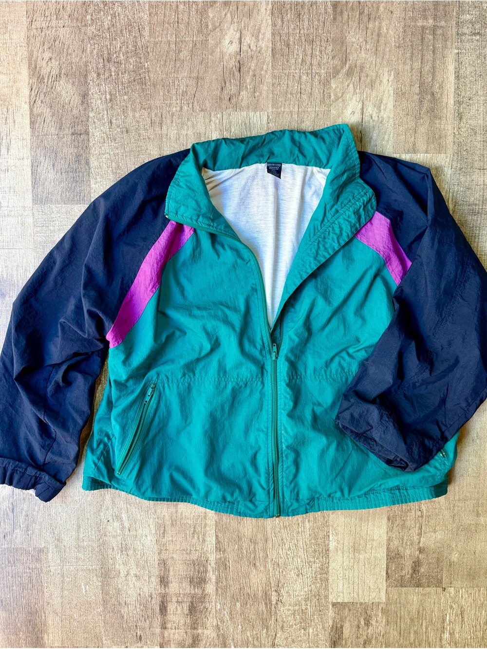 Vintage Lands' End Teal Purple Colorblock Nylon Windbreaker Zip Jacket
